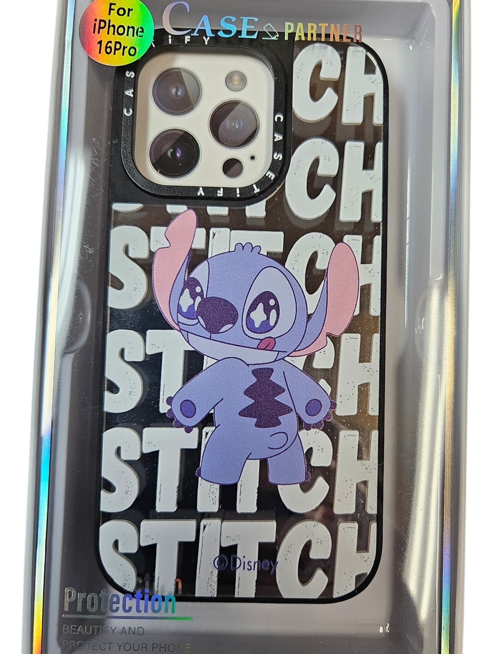 Disney Purple Stitch Graphic iPhone 16 Pro Case - Black Background